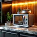 Kitchen essentials modern microwave appliance in a stylish house kitchen