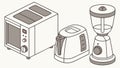 Kitchen Essentials Outline: Microwave, Toaster, Blender, Kettle, vector design Generative AI Royalty Free Stock Photo