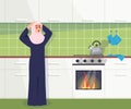 Kitchen fire accident semi flat vector illustration