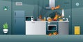 Kitchen fire. Royalty Free Stock Photo
