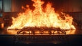 A kitchen fire with flames on a stove highlights the need for restaurant fire prevention Royalty Free Stock Photo