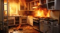 Kitchen fire, Fire raging in domestic kitchen