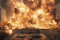 Kitchen in flames, fire accident in the house Royalty Free Stock Photo
