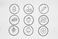 Kitchen and food icon set, outline style. black food icon set on white Royalty Free Stock Photo