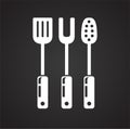 Kitchen fork spoon spatula icon on black background for graphic and web design, Modern simple vector sign. Internet concept.