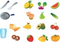 Kitchen fruits veggies Vector