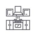 Kitchen furniture vector line icon, sign, illustration on background, editable strokes Royalty Free Stock Photo