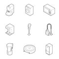 Kitchen gadgets icons set, outline style