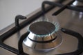 Kitchen gas cooker with burning fire propane Royalty Free Stock Photo