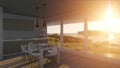 Kitchen with glass doors and sea landscape Royalty Free Stock Photo