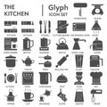 Kitchen glyph icon set, cooking symbols collection, vector sketches, logo illustrations, utensil signs solid pictograms Royalty Free Stock Photo