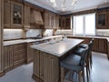 Kitchen with granite island and cherry wood cabinetry Royalty Free Stock Photo
