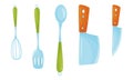 Kitchen Handy Tools for Cooking Food with Knives and Spatula Vector Set