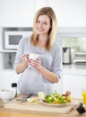 Kitchen, health and portrait of woman with salad for healthy eating, meal and lunch at home. Food, nutrition and happy Royalty Free Stock Photo