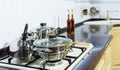 Kitchen hob with pans Royalty Free Stock Photo