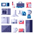 Kitchen home appliances icons and design elements set. Cooking electronics modern equipment. Vector flat illustration Royalty Free Stock Photo