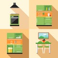 Kitchen home decoration set, flat style Royalty Free Stock Photo