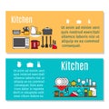 Kitchen horizontal flyers in cartoon style