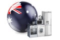 Kitchen and household appliances with Australian flag. Production, shopping and delivery of home appliances in Australia concept.