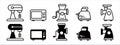 Kitchen household icon set. Kitchen electric ware icons set. Contains icon such as stand mixer, microwave oven, meat mincer,