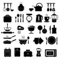 Kitchen icon. Food cooking utensils whisk stove knife silhouettes recent vector symbols