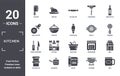 kitchen icon set. include creative elements as cleaver, wine bottle, paella, soup bowl, saucepan, knife sharpener filled icons can