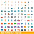 100 kitchen icons set, cartoon style Royalty Free Stock Photo