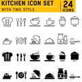Kitchen icons set with two style. Flat design Royalty Free Stock Photo