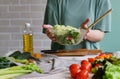 Kitchen ingredients. Prepare salad. Ready to eat. Spring vitamins. Summer season. Healthy food. Vegan. Detox.