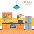 Kitchen interier color flat illustration