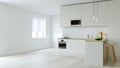 Kitchen interier. 3D rendering of a bright kitchen.