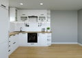 Kitchen interier. 3D rendering of a bright kitchen.