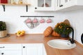 Kitchen interior autumn wooden table, horizontally