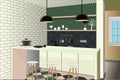 Kitchen interior background with furniture. Design of modern kitchen. Symbol furniture. Kitchen illustration