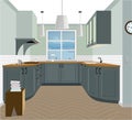 Kitchen interior background with furniture. Design of modern kitchen. Symbol furniture, kitchen illustration