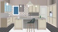 Kitchen interior background with furniture. Design of modern kitchen. Symbol furniture. Kitchen illustration