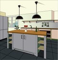 Kitchen interior background with furniture. Design of modern kitchen. Symbol furniture. Kitchen illustration