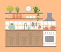 Kitchen interior. Kitchen interior. Beutiful vector illustration.