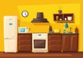 Kitchen interior with furniture. Cartoon vector illustration Royalty Free Stock Photo