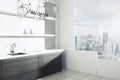 Kitchen interior with city view Royalty Free Stock Photo