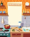 Kitchen interior and cooking ingredients illustration