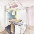 Kitchen interior drawing Royalty Free Stock Photo