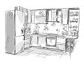 Kitchen interior drawing, vector illustration Royalty Free Stock Photo