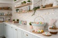 Kitchen interior with Easter decor and white counters Royalty Free Stock Photo