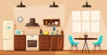 Kitchen interior with furniture. Cartoon vector illustration Royalty Free Stock Photo