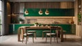 Kitchen interior in green color Royalty Free Stock Photo