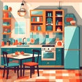 Kitchen interior Illustration. Retro style. Royalty Free Stock Photo