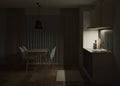 Kitchen interior in a modern style. Night. Evening lighting. Royalty Free Stock Photo