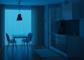 Kitchen interior in a modern style. Night. Evening lighting. Royalty Free Stock Photo
