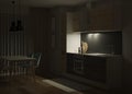 Kitchen interior in a modern style. Night. Evening lighting. Royalty Free Stock Photo